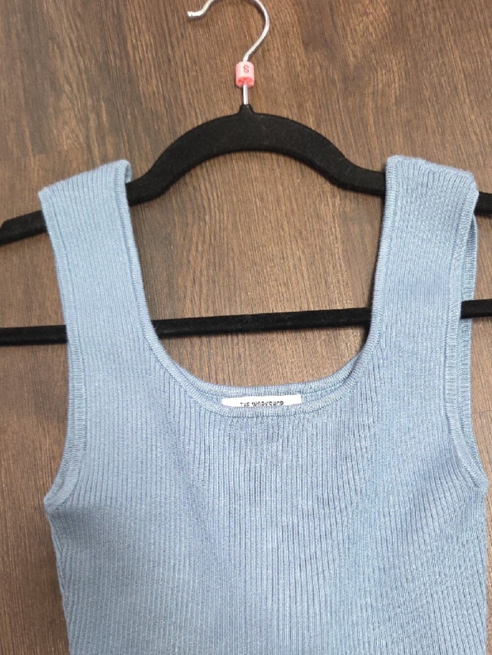 Light Blue Ribbed Fleece Tank with Ruffle Hem - Picture 3 of 5